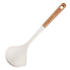 a wooden and white spatula on a white background