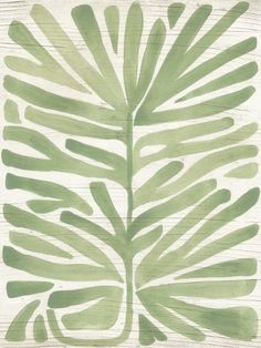 a green and white painting with leaves on it