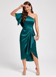 Satin Cocktail Dress, Stretch Satin, One Shoulder, Cocktail Dress, Satin