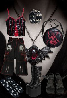 Red Emo Outfits, Mall Goth Outfits, Alt Outfits, Goth Look, Emo Outfits, Goth Aesthetic