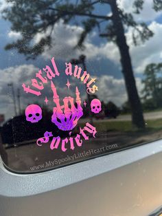 there is a sticker on the window of a car