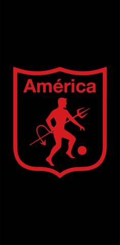 an american soccer team logo on a black background with red and white letters that read america