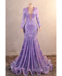 Best 11% off now! Buy sparkly illusion deep vneck long sleeved purple bodycon prom dress at wholesale price online. Free shipping and pro custom service since 2009. Purple Prom Dresses With Sleeves, Lilac Prom Dress Lavender, Purple Prom Dress Long, Lilac Prom Dress, Prom Dresses Lavender, Bodycon Prom Dress, Pink Purple Dress, Purple Bodycon, Delicate Gown