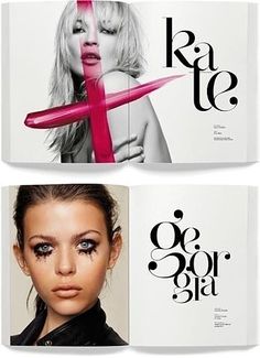 two magazine pages with photos of women's faces on them