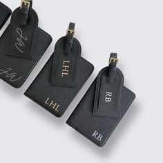 This men's personalised passport cover & matching luggage tag set allows you to stay organised when travelling. It's classic style makes it the perfect accompaniment for all your adventures, for years to come. Create your own personal touch by adding initials in the colour of your choice. Available in classic black, each passport cover has a lovely soft lining three credit card slots. The luggage tag has an adjustable strap with gold detailing. Want your travel set gift wrapped? Add gift wrapping and it will arrive in a branded bag so you can send it directly to the recipient. Size: Passport cover 10cm x 14.5cm / Luggage Tag 6cm x 11cm (6 x 14cm including the strap). Shipping: Ready to ship in 5-10 business days. If you need this quicker please contact me before ordering. Black Luggage Tag With Luggage Sleeve For Travel, Rfid Blocking Rectangular Luggage Tag For Travel, Classic Rfid Blocking Travel Accessories, Black Rectangular Luggage Tag For Travel, Rectangular Monogram Luggage Tag For Everyday Use, Classic Black Rectangular Luggage Tag, Customizable Black Leather Bags, Adjustable Black Travel Accessories, Classic Rectangular Luggage Tag For Personal Use