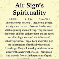 a poem written in black and white with the words, air sign's spirituality