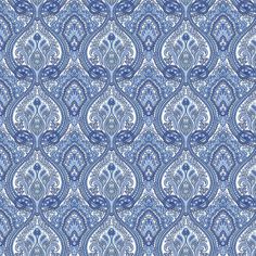 a blue and white paisley pattern with many different designs on the fabric, it looks like something