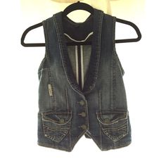 J&Company Denim Vest; Size S; Never Worn; No Tag Casual Stretch Denim Vest In Dark Wash, Casual Stretch Dark Wash Denim Vest, Casual Stretch Denim Vest With Pockets, American Eagle Shirt, White Halter Maxi Dress, Knitted Tank Top, Dark Denim, Denim Vest, White Skirts