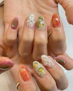 Hippie Nails, Nail Idea, Flower Nail, Orange Flower, Dope Nails, Creative Nails, Flower Nails