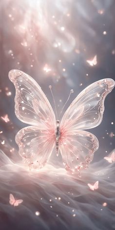 a pink butterfly flying through the air with water droplets on it's wings and back