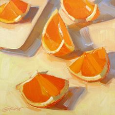 an oil painting of oranges on a table