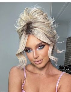 Glam Updo Wedding, Blonde Hair Updos, Glamorous Updo Hairstyles, Old Hollywood Glam Hair Updo, Barbie Updo, Mom Ponytail, Glam Updo, Underneath Hair Color Ideas