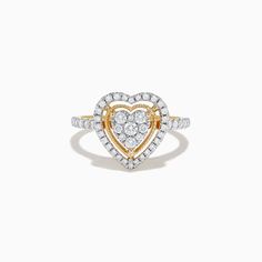 Effy Novelty 14K Yellow Gold Heart Diamond Ring 0.57 TCW Heart Diamond Ring, Gold Heart Ring, Diamond Heart Ring, Heart Diamond, Effy Jewelry, Gold Heart, Diamond Heart, Heart Of Gold, Gold Yellow