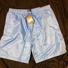 Mesh Lining And Pockets. Baby Blue Casual Blue Swim Trunks With Elastic Waistband, Casual Blue Relaxed Fit Swim Trunks, Blue Swim Trunks For Summer Streetwear, Casual Blue Swim Trunks For Spring, Swimming Shorts, Shorts Men, Shorts Athletic, Baby Blue, Mens Shorts