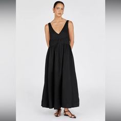 Brand New, Never Worn Black Linen Maxi Dress In Size 6. Nwt. Medium Weight, Non-Stretch Pure Linen Fabrication Maxi Length Low V Neckline Gathered Detail At Bust Side Seam Pockets White Linen Maxi Dress, High Neck Maxi Dress, Satin Maxi Skirt, Black Linen Dress, Knit Tank Dress, Maxi Dress Outfit, Off White Dresses, Linen Midi Dress, Linen Maxi Dress