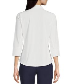 J.McLaughlin Brynn 3/4 Sleeve Point Collar Shirt | Dillard's White 3/4 Sleeve Office Tops, White 3/4 Sleeve Tops For Office, Stretch 3/4 Sleeve Blouse For Work, Stretch Blouse With 3/4 Sleeves For Work, Stretch 3/4 Sleeve Tops For Work, Casual 3/4 Sleeve Tops For Office, Workwear Top With Seamless Fold Down Collar, 3/4 Sleeve Top With Button Closure For Work, Workwear Top With 3/4 Sleeves And Button Closure