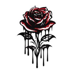 a black and red rose with dripping paint