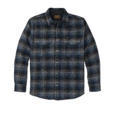 Our Northwest Wool Shirt is a prime example of why wool has been the fabric of choice in the outdoors for centuries. The 100% wool is from Shetland sheep, renowned for their exceptionally soft, crimped fleece. The natural crimp enables the Shetland wool to retain its loft even if it gets wet, so it will continue to insulate in the foulest of weather. This classic shirt’s midweight Shetland wool fabric is ideal for cool weather with a vest or in frigid temperatures under a sweater or parka. The buttons are made from virtually unbreakable melamine. Expandable chest pockets with button-secure flaps. | Filson Northwest Wool Shirt BluBlkMlti Size Small Wool Flannel Long Sleeve Shirt For Winter, Winter Wool Long Sleeve Flannel Shirt, Wool Flannel Shirt With Long Sleeves For Winter, Rugged Long Sleeve Flannel Shirt For Winter, Classic Wool Flannel Shirt For Winter, Winter Wool Plaid Tops, Plaid Wool Tops For Winter, Long Sleeve Wool Plaid Flannel Shirt, Shetland Sheep