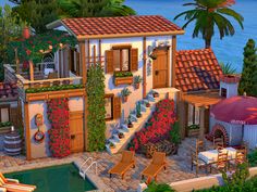 The Sims Resource - Vacation Finca - no CC Sims 4 Vacation House Layout, Sims 4 Hacienda Cc, Sims 4 Beach House No Cc, Sims Build Layout, Vacation House Sims 4, Selvadorada House Sims 4, Sims 4 Island Living House Plan, Sims No Cc House, Sims4 No Cc House