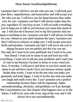 a poem written in black and white with the words dear future boyfriend, i will love you