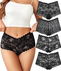 PRICES MAY VARY. Soft Stretch Lace: Sexy panties for women are made of 90% Nylon and 10% Spandex. The lace fabric is lightweight and soft, stretch and breathable, delivering a comfortable wearing experience. Unique Design: Women lace underwear features gorgeous floral lace fabric, delicate lace trim, and a cute small bow on the front. Elastic waistband design fits the waist curve better. Moderate back coverage, showing a little but not all, highlighting charming feminine curves. Multiple Lace Pa Panties Design, Panties And Bras, Men Shopping, Cropped Pants Men, Obx Dr, Waistband Design, Lingerie Party, Boy Shorts Panties, Lounge Lingerie