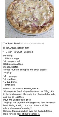 the recipe for a pie is shown in an email form, and it contains information about how to make it