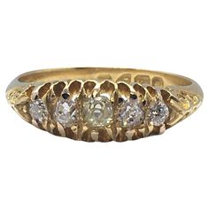 1901 British 18K Yellow Gold Filigree Carving 1/2 Carat TDW Diamond Ring Finger Size 6.5 Hallmarks Crown, 18, Chester, fancy A, all translates to; 1901, made in U K Condition Ring looks never sized, no chips, no damage, no repairs, see pictures Antique Yellow Gold 14k Filigree Ring, Hallmarked Diamond Filigree Ring In Yellow Gold, Luxury Yellow Gold Filigree Ring, Filigree Carving, Antique Filigree 14k Gold Diamond Ring, Luxury Hallmarked Yellow Gold Filigree Ring, Gold Filigree, Ring Finger, 2 Carat