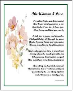 the woman i love poem with pink flowers