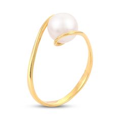 A lustrous freshwater cultured pearl rests gently within graceful curves in this sophisticated women's' engagement ring, fashioned in 14K yellow gold. Yellow Gold Pearl Drop Ring, Elegant Gold Bypass Ring With Solitaire, Elegant Yellow Gold Bypass Ring, Elegant Gold Solitaire Pearl Ring, Elegant Gold Solitaire Bypass Ring, Jared The Galleria Of Jewelry, Pearl Rings, Pearl Engagement Ring, Ring Inspo