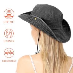 This denim beach bucket hat for women is made of 100% washed cotton fabric which makes it comfortable, easy to wear and care for. It has only one size fits 21.25"-22.83" unisex head circumference, Brass tone ventilation eyelets make the packable trendy bucket hats for men breathable and more attractive. Wear this wide brim sun hats for women with chin strap, add the finishing touch for this summer. A must have floppy black bucket hat women. Details: Adjustable string inside Effective Sun Protect Bucket Hats For Men, Beach Bucket Hat, Beach Bucket, Black Bucket Hat, Bucket Hat Women, Safari Travel, Mens Bucket Hats, Black Bucket, Wide Brim Sun Hat