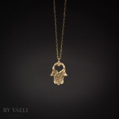 Hamsa necklace - This hammered Hamsa necklace with heart hole makes for The PERFECT protection necklace for those in your heart! More than an everyday accessory, this necklace will add depth to your jewelry box and serve as a reminder and connection to the Jewish tradition and faith. ★ Comes in our signature gift box, ready for gift giving.  ★ Available in Gold [18K goldfield & gold plated brass]  ★ Pendant size :1.15"x0.90" Thanks for shopping at ByYaeli♥  All images, texts & products are prope Hamsa Necklace Gold, Protective Charms, Jewelry Design Studio, Hamsa Jewelry, Hamsa Charm, Gold Hamsa, Hamsa Pendant, Jewish Jewelry, Hamsa Necklace