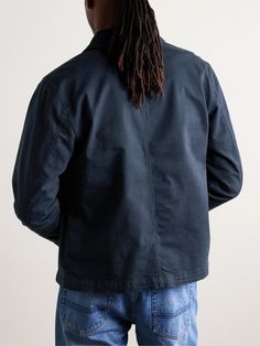 DESIGNED BY MR PORTER. Mr P.’s classic coach jacket will never go out of style. Perfect for transitional weather, it's made from navy cotton-blend gabardine and cut for a regular fit so it’s ideal for layering. This product is part of Mr P.’s PERMANENT collection, a range of premium everyday staples designed to form the foundation of the modern man’s wardrobe. Classic Cotton Utility Jacket With Double-needle Stitching, Casual Unstructured Sport Coat With Flap Pockets, Classic Cotton Outerwear For Casual Gatherings, Cotton Outerwear With Patch Pockets For Casual Gatherings, Navy Cotton Outerwear With Patch Pockets, Navy Cotton Sport Coat With Pockets, Navy Cotton Track Jacket For Fall, Casual Cotton Blazer With Flap Pockets, Casual Unstructured Long Sleeve Sport Coat