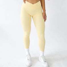 Pale Yellow Xs 2 (23-24in) Track Bag, Womens Long Shorts, Belly Support Pregnancy, Patent Leather Leggings, Vs Leggings, Yellow Leggings, Sports Bra Set, Leopard Print Leggings, Cute Leggings