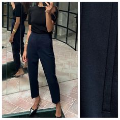 Nwt. Zara Navy Blue Viscose Blend High Waist Pants With Pronounced Seams At Front And Back. Front Welt Pockets. Front Zip, Metal Hook, And Interior Button Closure. Size M. Ref. 1478/062. Waist 14" Flat, Rise 12", Inseam 26". 1040. Navy Slacks Outfit Women Business Casual, Elegant Stretch Navy Pants, Navy Fitted Bottoms For Office, Chic Fitted Navy Pants, Chic Navy Fitted Pants, Elegant Navy Bottoms For Business Casual, Navy Elegant Tapered Leg Dress Pants, Elegant Navy Tapered Leg Dress Pants, Chic Navy Bottoms For Formal Occasion