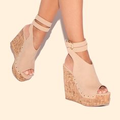 Never Worn With Box. Size 7 Wedge Heel Outfit, Formal Wedges, Beige Wedges, Platform Wedges Shoes, Nice Sandals, Cute Shoes Heels, Wedge Heel Boots, Heels Outfits, Heels Classy