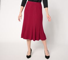 Update your workday wardrobe (or step up your weekend style!) with this pull-on midi skirt. The ribbed knit paneled design adds a textured touch and a bit of movement to the classic silhouette. From Susan Graver. Susan Graver, Weekend Style, Classic Silhouette, Panel Design, Step Up, Dress Skirt, Rib Knit, Ribbed Knit, Midi Skirt