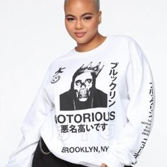 Wore This 1 Or 2 Times, Still Looks New. Edgy White Top For Fall, Edgy White Winter Top, Edgy White Tops For Winter, Loungewear Fashion, Loungewear Outfits, Fashion Nova Outfits, White Graphic Tee, Notorious Big, Hoodies For Women