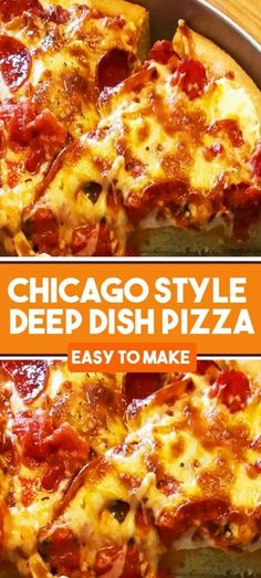 the chicago style deep dish pizza is ready to be eaten and put in the oven