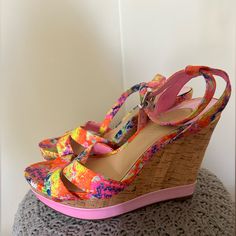 Elevate Your Style With These Beautiful Gianni Bini Floral Dressy Wedge Shoes In Size 8.5. The Stunning Design Features A Flattering Wedge Heel, Perfect For Any Occasion. The Shoes Are Made With High-Quality Materials And Are Brand New Without The Box. The Flowers Model And Flower Theme Add A Touch Of Elegance To The Shoes, Making Them A Great Addition To Any Wardrobe. The Wedge Heels Are Comfortable And Stylish, Perfect For Women Who Want To Look And Feel Amazing. Don't Miss Out On The Chance T Pink High Heel Wedge Sandals For Spring, Pink High Heel Wedge Sandals For Beach, Pink Platform Wedge Sandals For Spring, Pink Synthetic Wedge Sandals For Vacation, Pink Wedge Sandals For Beach, Pink Open Toe Wedge Sandals For Spring, Pink Wedge Heels For Summer, Pink Wedge Heel Sandals For Spring, Pink High Heel Wedge Sandals For Summer