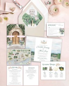 the wedding stationery is laid out and ready to be used