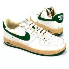 NWT Nike Air Force 1 '07 LV8 'Vintage 82' (White/Gorge Green) (DZ4764-133) Guaranteed 100% authentic and genuine RARE, SOLD OUT EVERYWHERE  New / unworn Very rare 2022 release Original 1982 side stitch pattern Solid white leather upper with vintage-look tag edging Gorge Green leather Nike swoosh logos on sides Vintage-look Nike Air tongue label Green back tab with Nike Air print Solid beige vintage-look midsole, gorge green rubber outsole Gorge green 'Air' logo on midsole Beige leather lining an Classic Green Custom Sneakers For Streetwear, Vintage Nike Custom Sneakers For Streetwear, Retro Green Custom Sneakers For Streetwear, Retro Custom Sneakers For Streetwear, Vintage Nike Low-top Custom Sneakers, Nike Vintage Leather Custom Sneakers, Vintage Nike Leather Custom Sneakers, Nike Air Force White, Vintage Nike Shoes