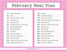 a pink and white checkered table cloth with the words,'february meal plan '