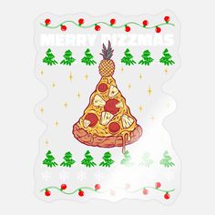 a pizza with pineapple on top and merry christmas lettering