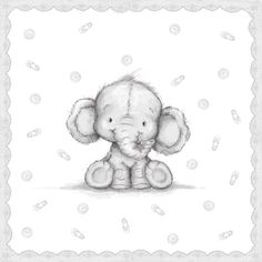 a drawing of an elephant sitting on top of a white sheet with polka dots around it