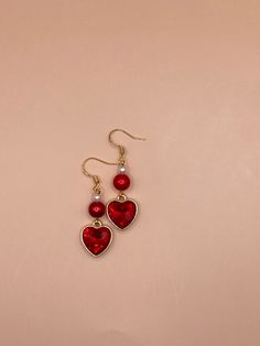 Handmade earrings with gold stainless steel hooks. Red Heart Earrings, Style Evolution, Heart Dangle Earrings, Etsy Earrings Dangle, Cute Jewelry, Red Heart, Handmade Earrings, Pretty Outfits, Jewelry Earrings Dangle