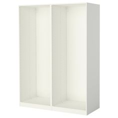 a white closet with two doors and shelves