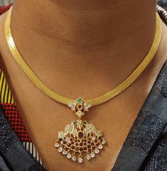 22 Karat Gold 'Addiga' Necklace with Cz ,Rubies & Emeralds  - 235-GN4469 - in 25.450 Grams for USD $2100.55. 
Made in India by Totaram Jewelers Online this product is in Gold - 22 Karat BIS Hallmark 916 KDM Gold  & is an excellent gift for Adult - Women. Ships fully insured with secured guaranteed delivery for free with your order over $250 from New Jersey USA & comes with 30 days exchange policy. 25 Grams Gold Necklace Designs, 22k Gold Necklace, Gold Jewellry, Bridal Jewellery Design, Antique Bridal Jewelry, Boys Summer, Gold Designs, Bridal Gold Jewellery Designs, Gold Jewellery Design Necklaces