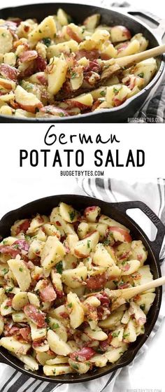 two pictures showing different types of potato salad