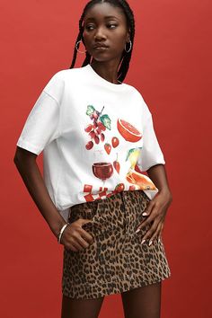 Leopard Graphic Tee, Fruit Graphic Tee, Spring Graphic Tee, Picnic Boyfriend, Fruit Outfits, Maximal Style, Fruit Picnic, Spring Graphics, Damson Madder