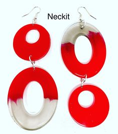 Red and clear resin and earrings. Very lightweight Nickel and lead free fish hook. Measures 3 1/2". Cheap Red Resin Earrings, Handmade Red Plastic Earrings, Red Plastic Earrings For Gift, Red Resin Drop Earrings, Bohemian Handmade, Elephant Charm, Milwaukee Wi, Resin Earrings, Clear Resin